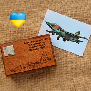 Wooden box with piece of russian aircraft, SU-25, SUKHOI, Shot Down in Ukraine, Piece of russian aircraft, Made in Ukraine.