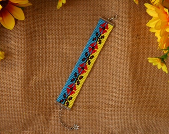 Bracelet perlé fait à la main, bracelet ukrainien, bracelet ukrainien fait à la main, bracelet avec motif ukrainien, fabriqué en Ukraine, soutient l'Ukraine