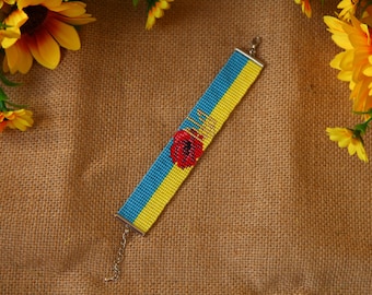 Bracelet perlé fait à la main, bracelet ukrainien, bracelet ukrainien fait à la main, bracelet avec trident, fabriqué en Ukraine, soutient l'Ukraine