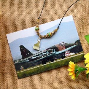 Authentic Russian Su-25SM Aircraft Metal Necklace, Handcrafted Trench Art Jewelry, Original Plane Fragment Pendant, Military History Relic
