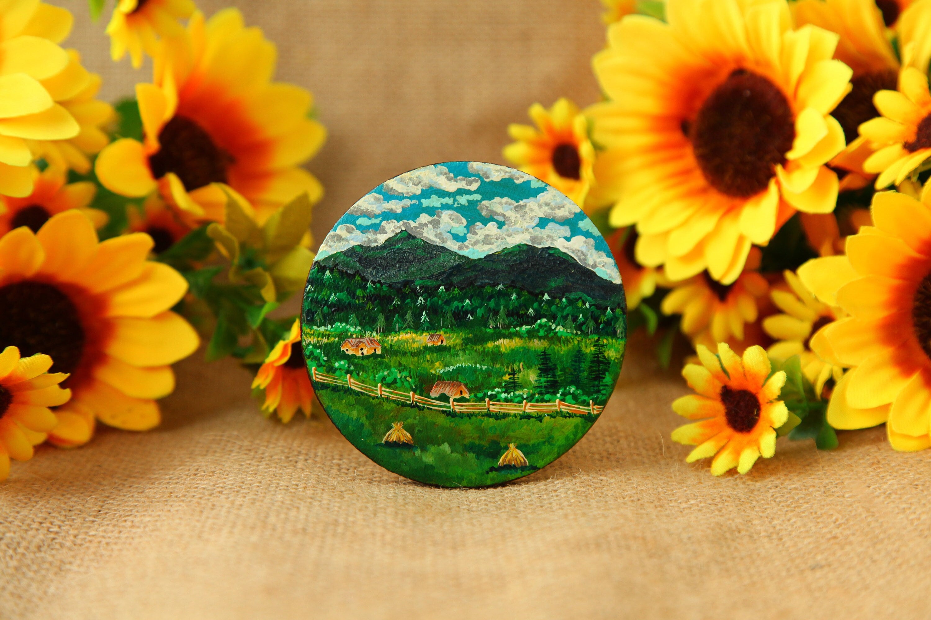 Hand Painted Wooden Fridge Magnet, Ukrainian Wooden Magnet