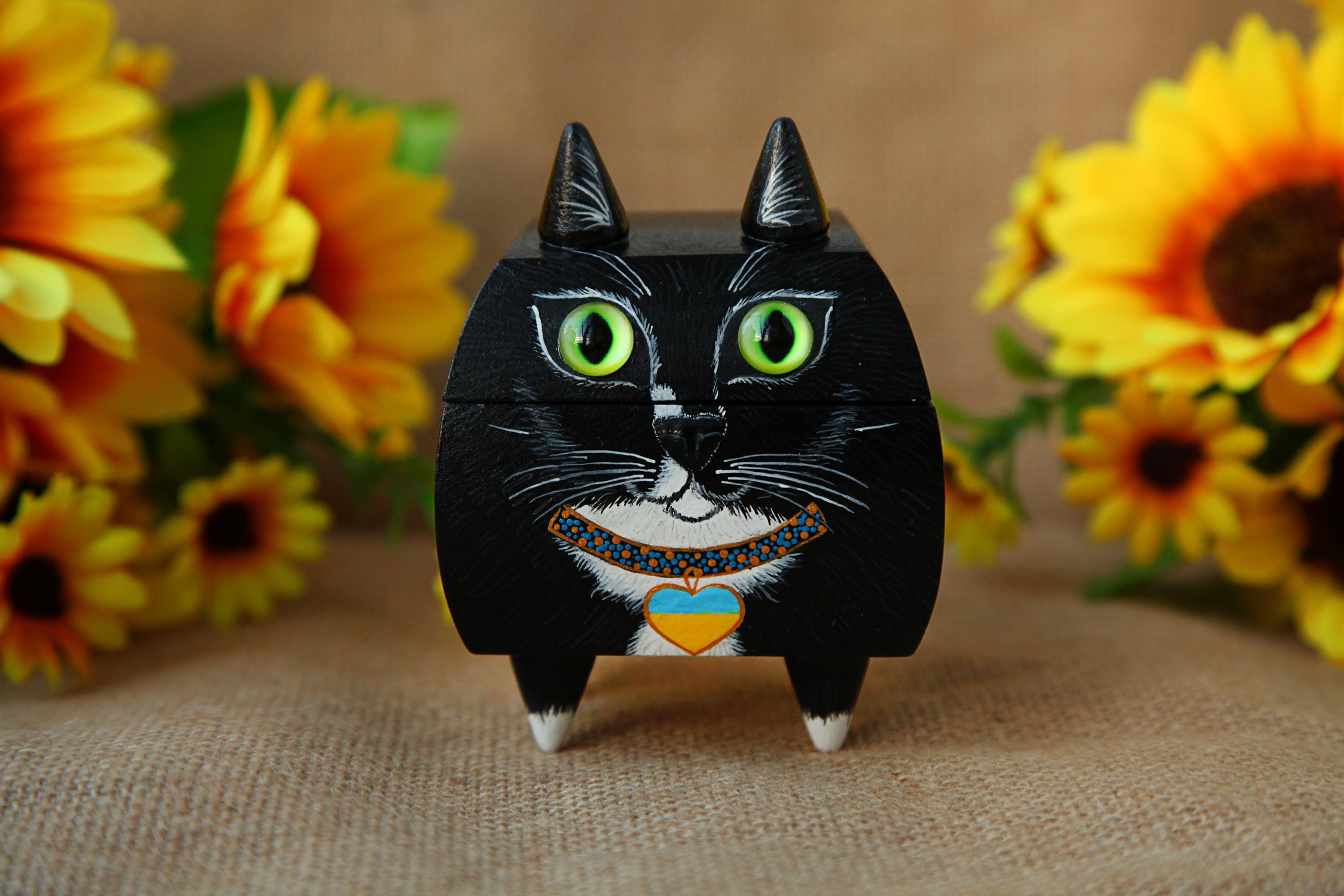 Hand Painted Wooden Box Cat - Etsy