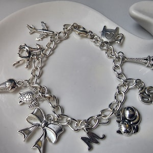 Silver Custom Charm Bracelet, Personalized Charm Bracelet, Custom Bracelet, Silver Chain Bracelet, Chunky Bracelet, Gifts Under 20