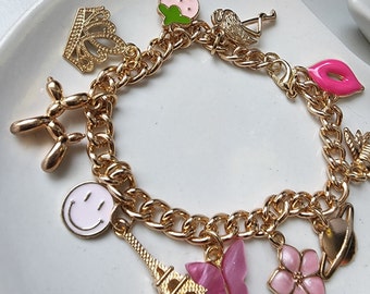 Bracelet à breloques personnalisé, concevez le vôtre, bracelet à breloques initiales dorées personnalisées, cadeaux pour elle, breloques à choisir soi-même, cadeaux de moins de 20 ans