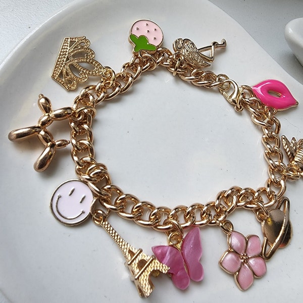 Bracelet à breloques personnalisé, concevez le vôtre, bracelet à breloques initiales dorées personnalisées, cadeaux pour elle, breloques à choisir soi-même, cadeaux de moins de 20 ans