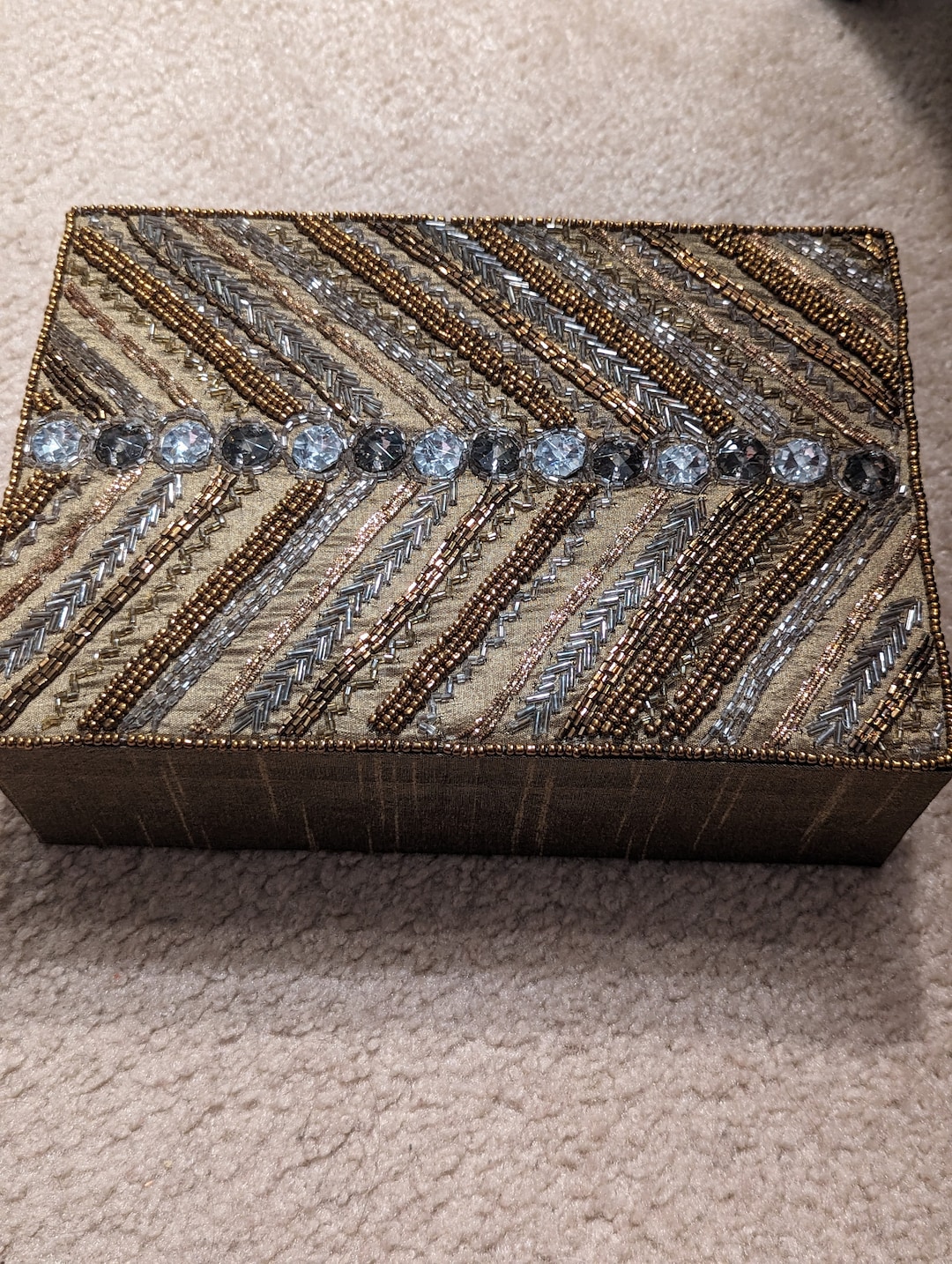 Beaded Jewelry Box With Storage Dividers Etsy