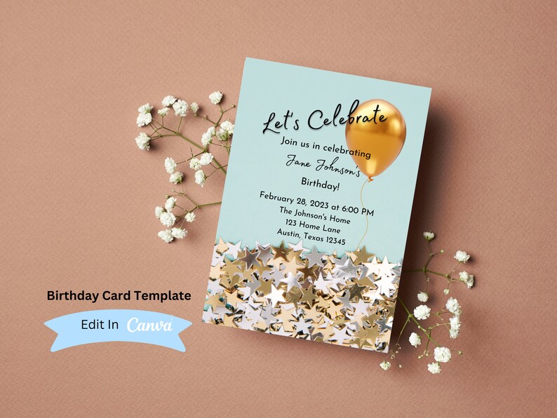 Editable Printable Teal and Gold Birthday Invitation Template