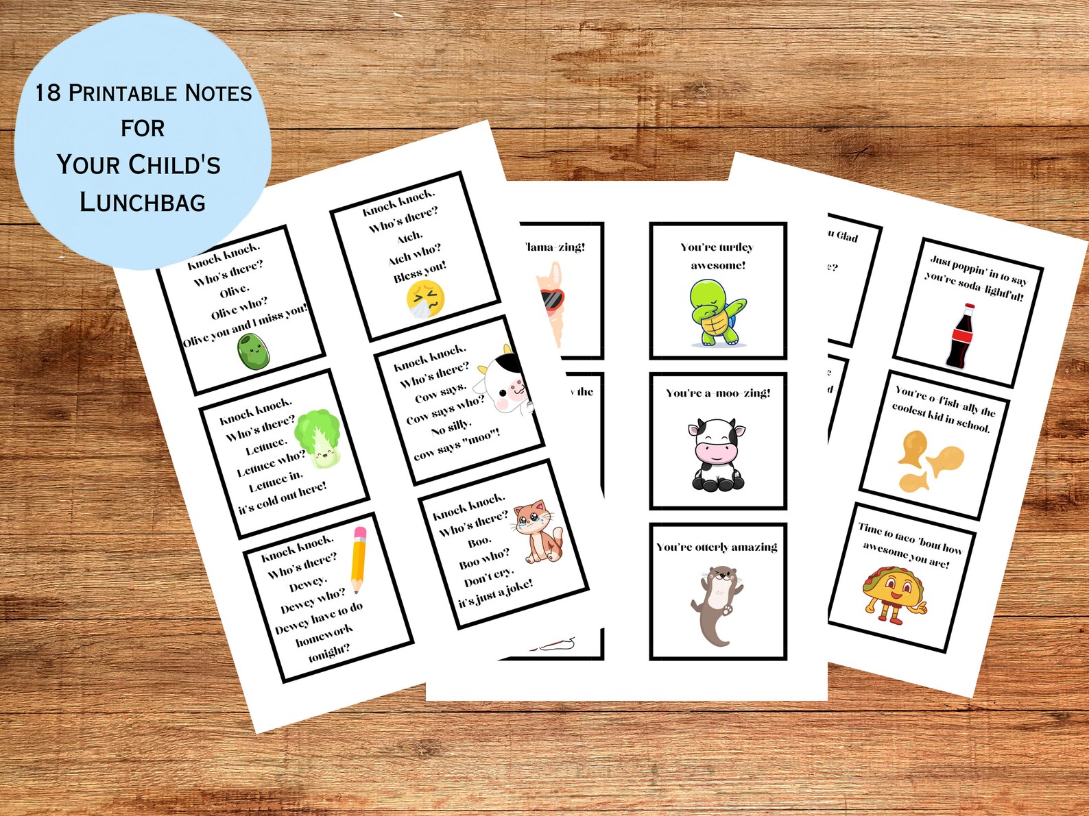 PDF Printable Lunchbag Notes for Kids Lunch Notes Digital - Etsy