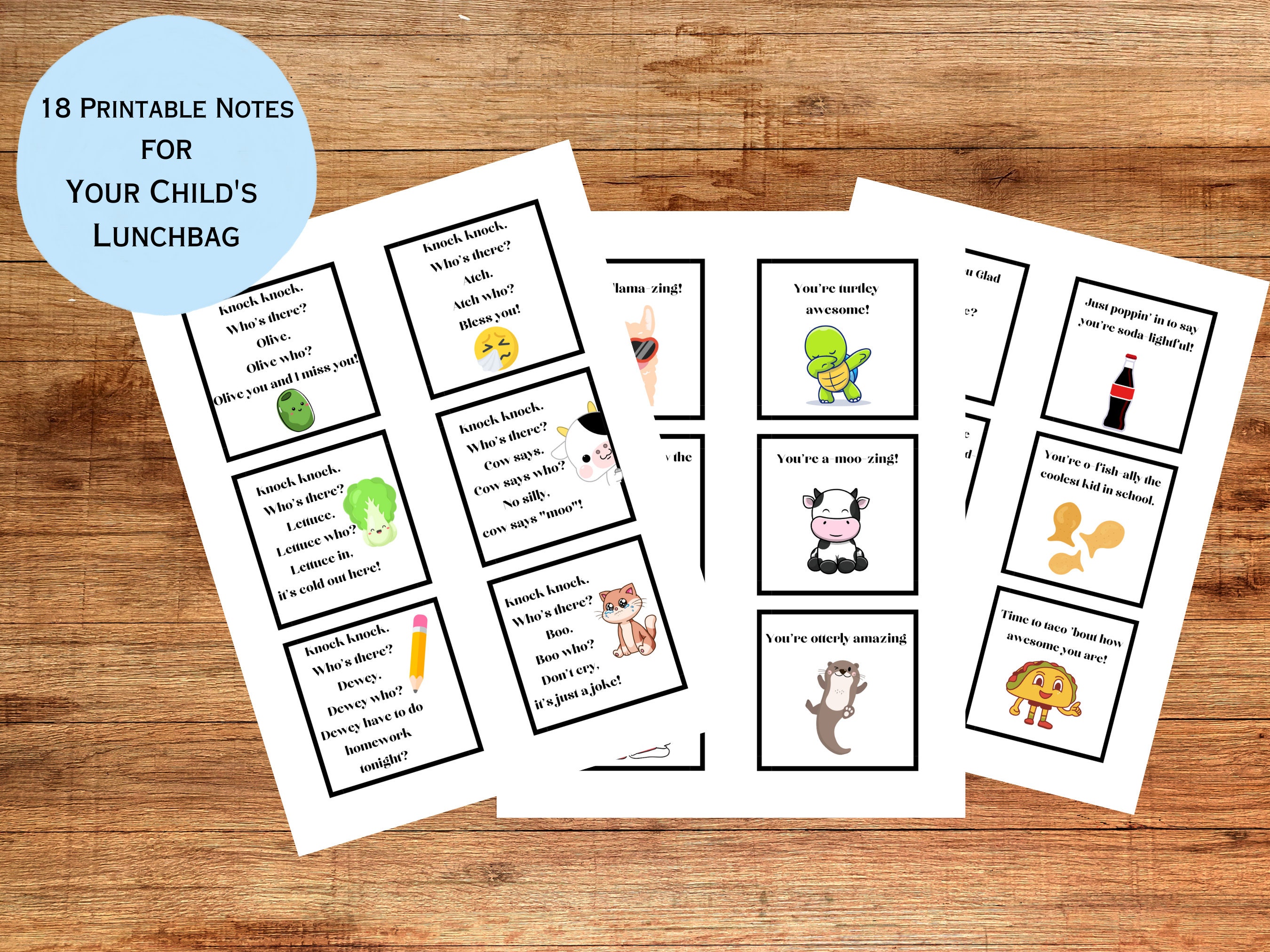 PDF Printable Lunchbag Notes for Kids Lunch Notes Digital - Etsy