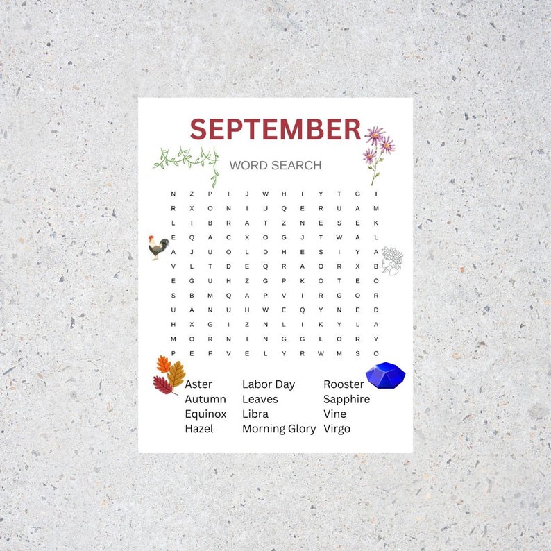 Word Search Puzzle September – Printable - Etsy