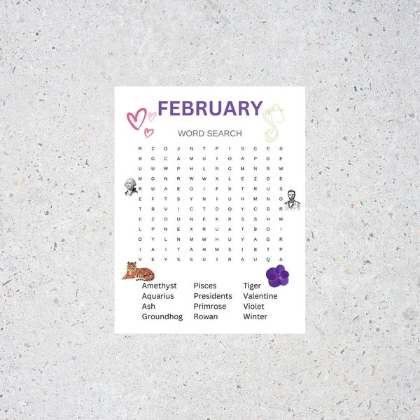 Word Search Puzzle February – Printable