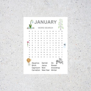 Word Search Puzzle January - Printable