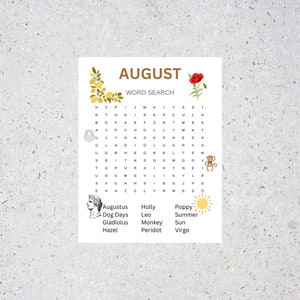 Word Search Puzzle August – Printable