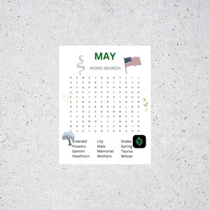 Word Search Puzzle May – Printable