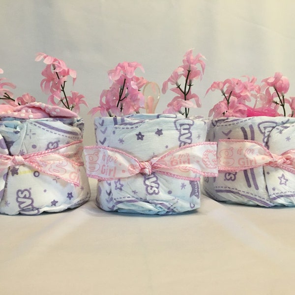 Diaper Cake Baby Shower Centerpiece Decoration for Baby Girl, Set of 3