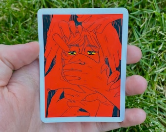 Pegatina de manos de demonio, Pegatina impermeable de 3 pulg., Pegatina resistente a la intemperie, Pegatina de arte original