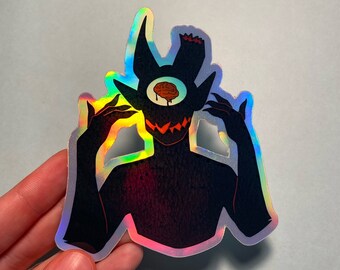 Pegatina holográfica del demonio cerebral / pegatina de animales de fantasía / pegatina impermeable / pegatina de arte / pegatina de fantasía / pegatina holográfica