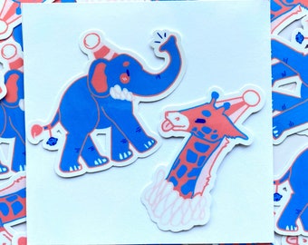 Circus Animal Stickers / 3in Waterproof Sticker / Weatherproof Sticker / Original Art Sticker