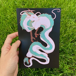 Mini impression dragon aux cheveux bleus / papier cartonné brillant 5 x 7 impressions d'art originales