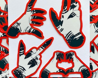 Pegatinas de manos ahumadas / pegatina impermeable de 3 pulgadas / pegatina resistente a la intemperie / pegatina de arte original