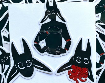 Pegatinas de demonio de cuatro ojos / pegatina impermeable de 3 pulgadas / pegatina resistente a la intemperie / pegatina de arte original