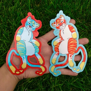 Paint Twin Tigers / Fantasy Animal Sticker / Waterproof Sticker / Art Sticker / Fantasy Sticker