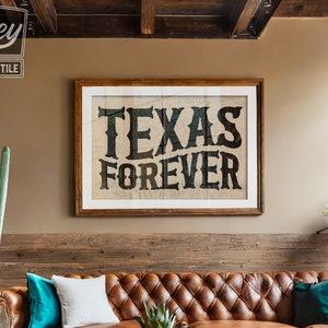 Texas Forever Vintage Ink Press Typography Art Print | Large Southern Wall Art, Texas Home Artwork, High Quality Western Home Decor Prints