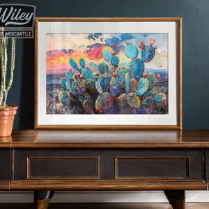 Prickly Pear Cactus Art Print | Cactus Painting Wall Print, Colorful ...