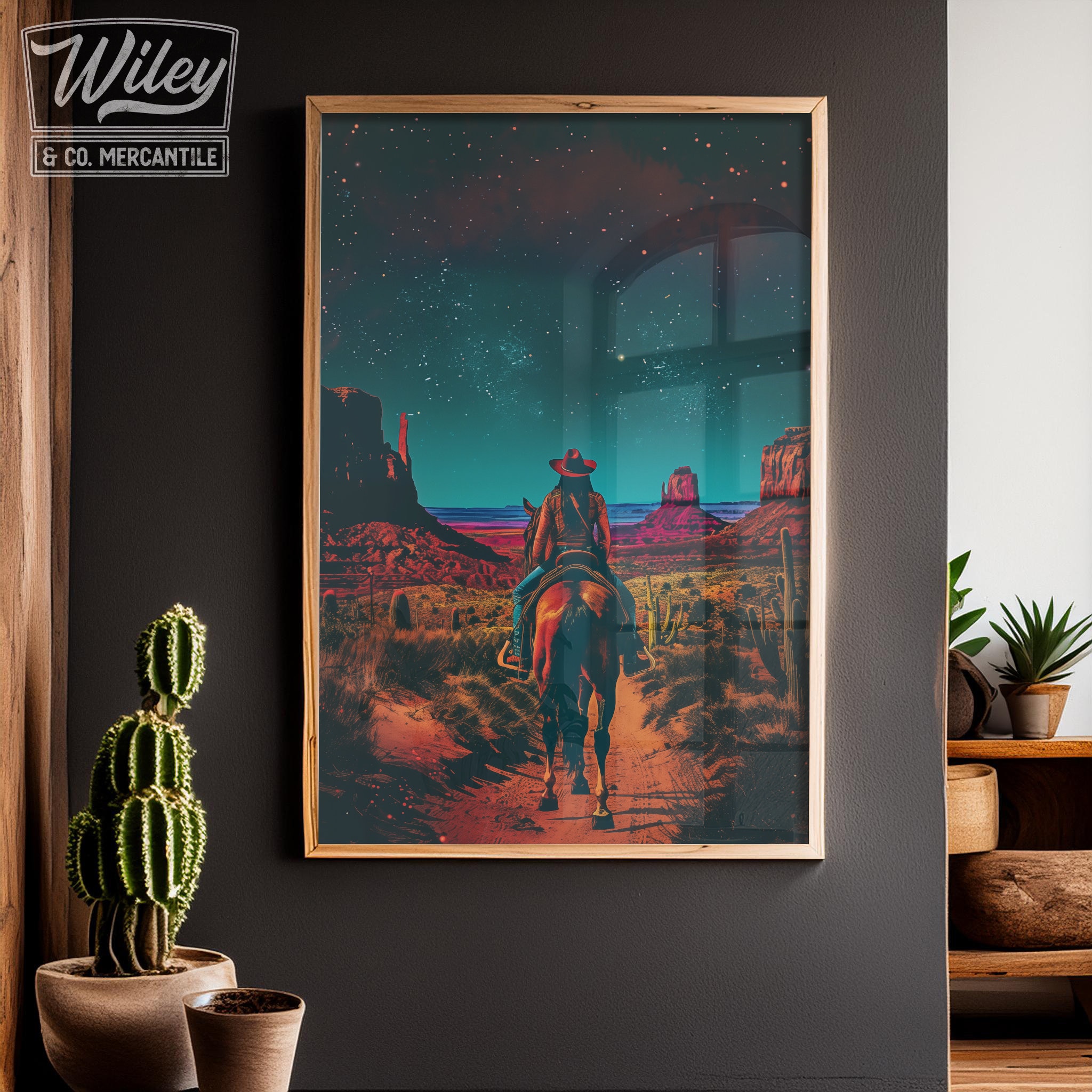 Retro Cowgirl Riding Horse Art Print | Cosmic Cowgirl Wall Art, Vintage ...