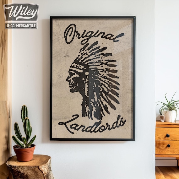 Vintage Native American Indian Chief Original Landlords Art Print