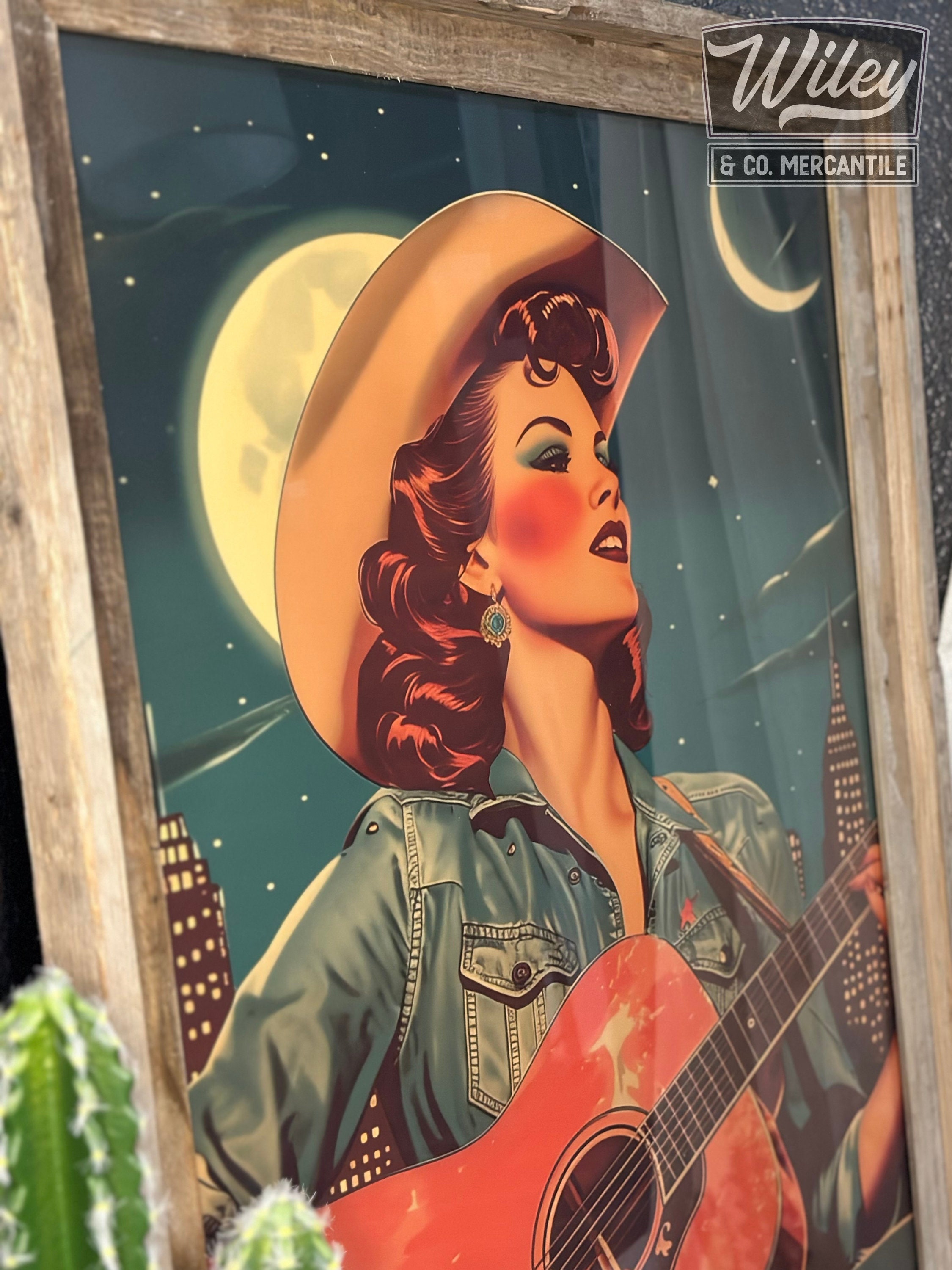 Cosmic Cowgirl Playing Guitar Art Print Retro Space Cowgirl Wall Art ...