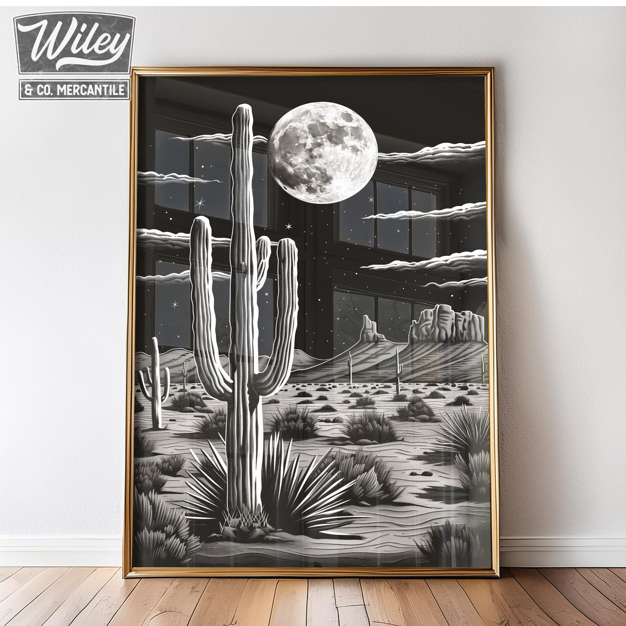 Black and White Saguaro Cactus Art Print | Retro Cactus Wall Art ...