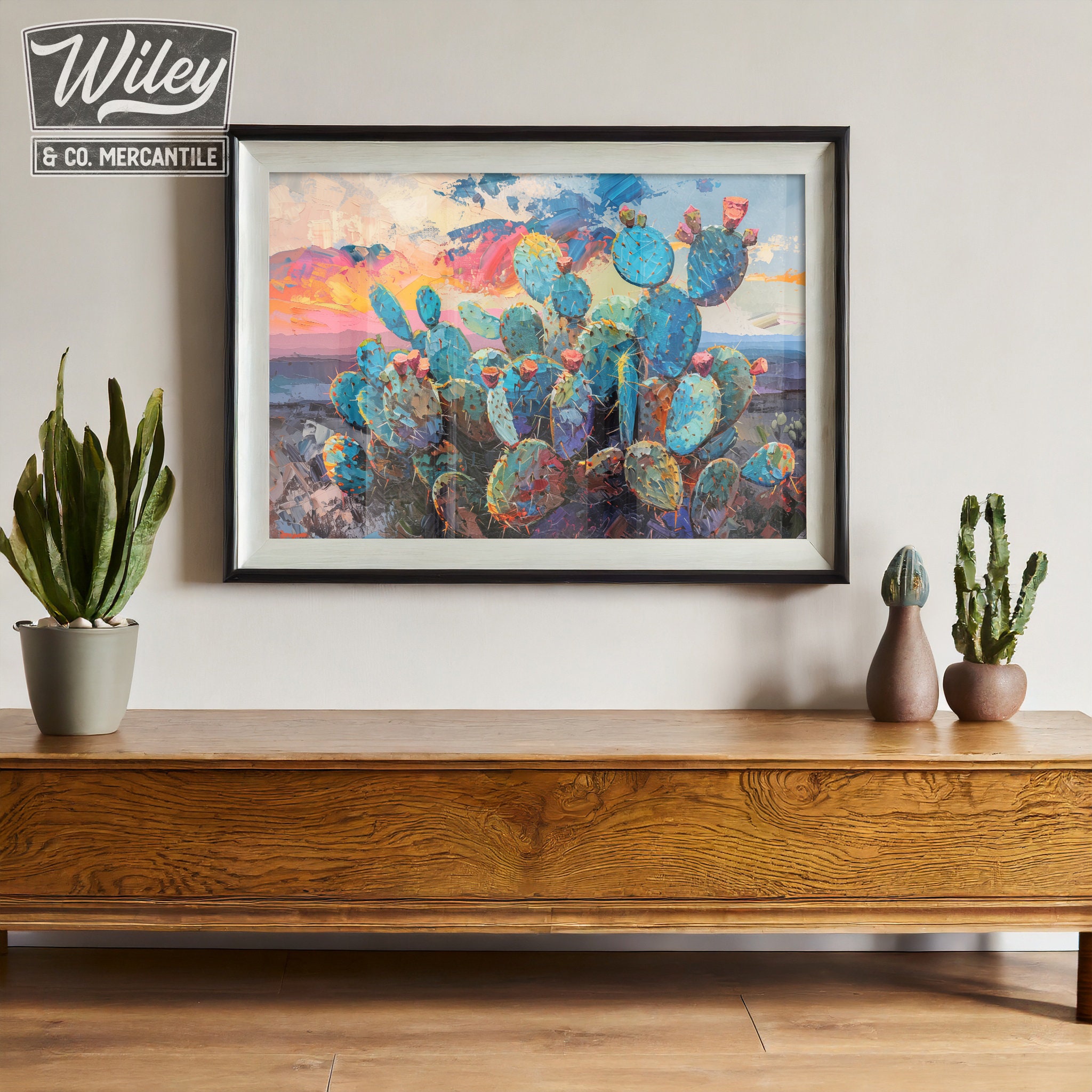 Prickly Pear Cactus Art Print | Cactus Painting Wall Print, Colorful ...