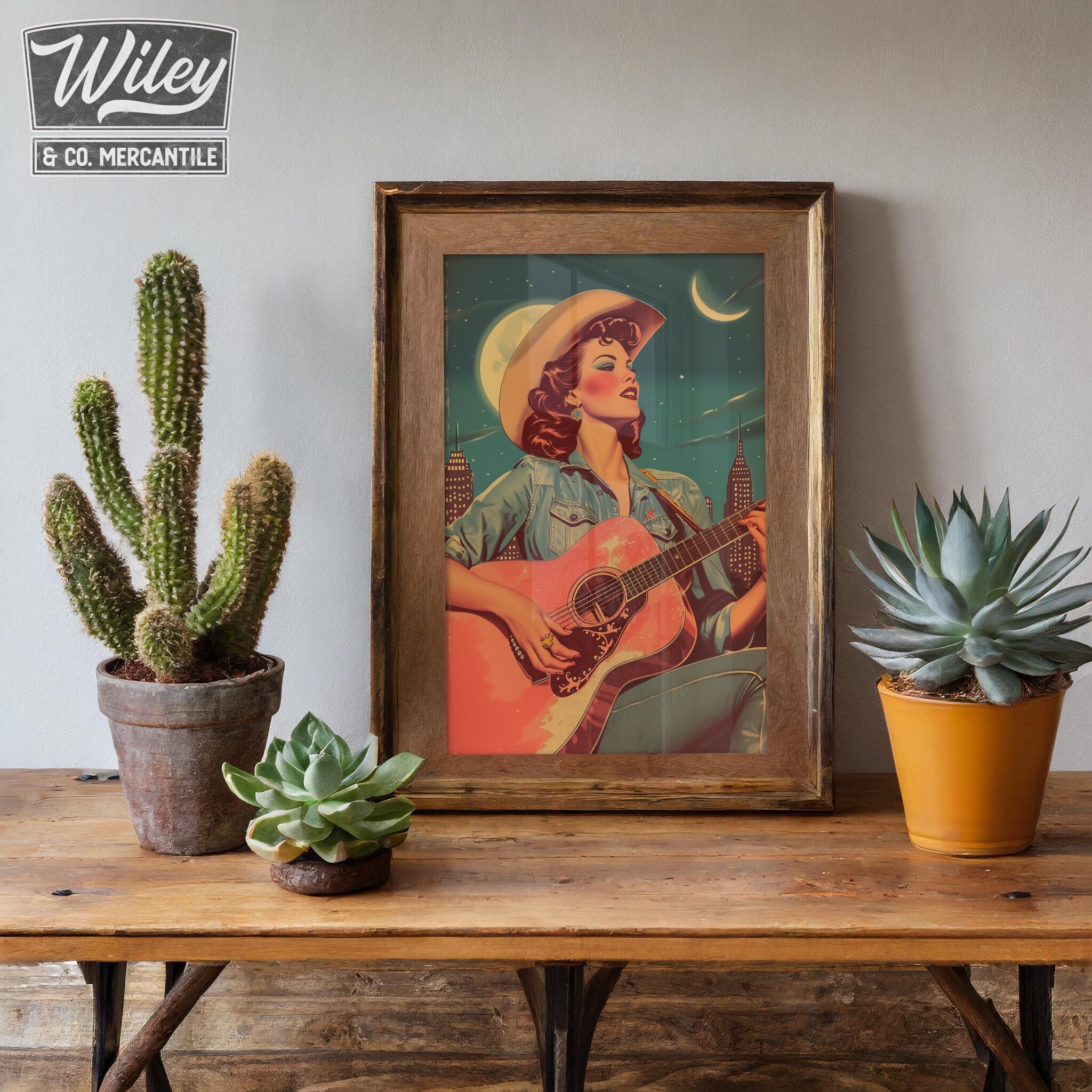 Cosmic Cowgirl Playing Guitar Art Print Retro Space Cowgirl Wall Art ...