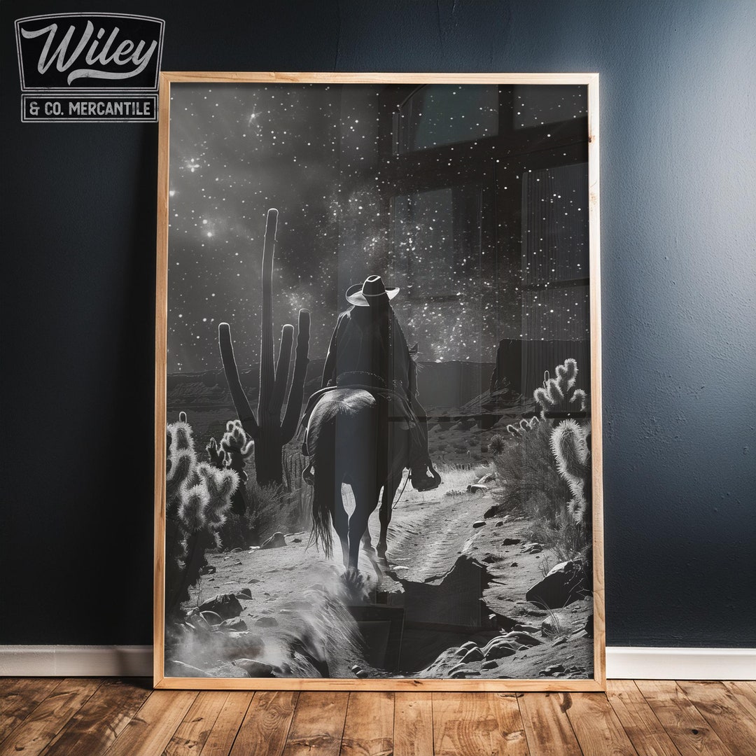 Vintage Cowgirl Riding Horse Fine Art Print | Black and White Retro ...