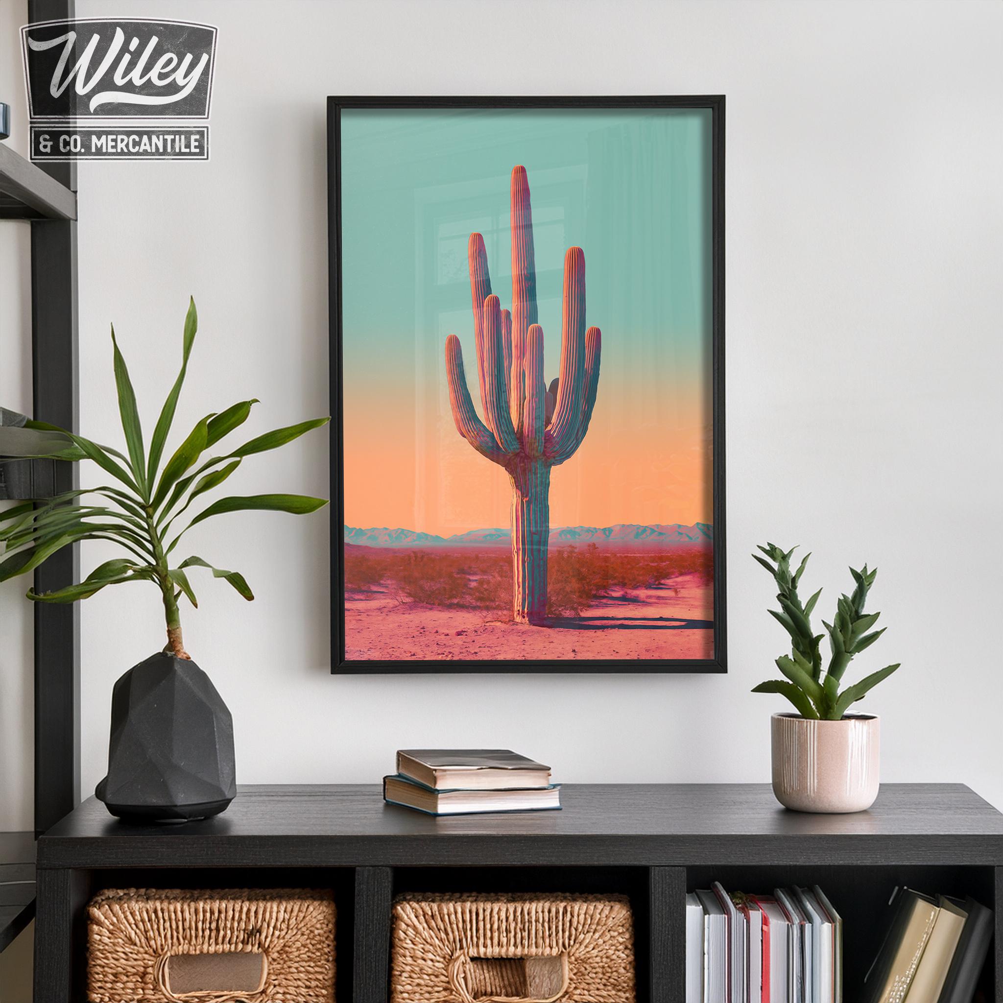 Retro Saguaro Cactus Wall Art Print, Colorful Southwestern Desert ...
