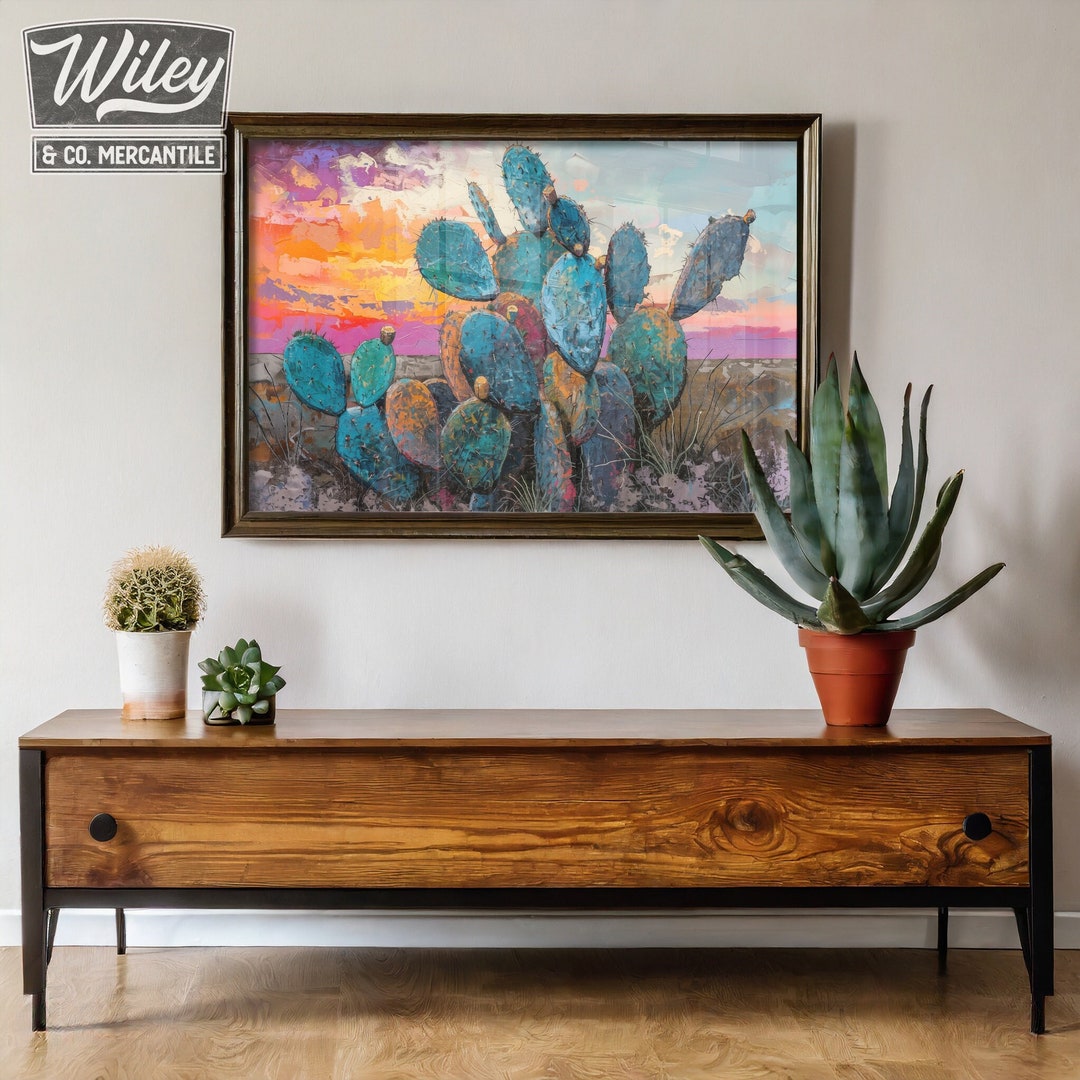 Prickly Pear Cactus Art Print | Cactus Painting Wall Print, Vintage ...