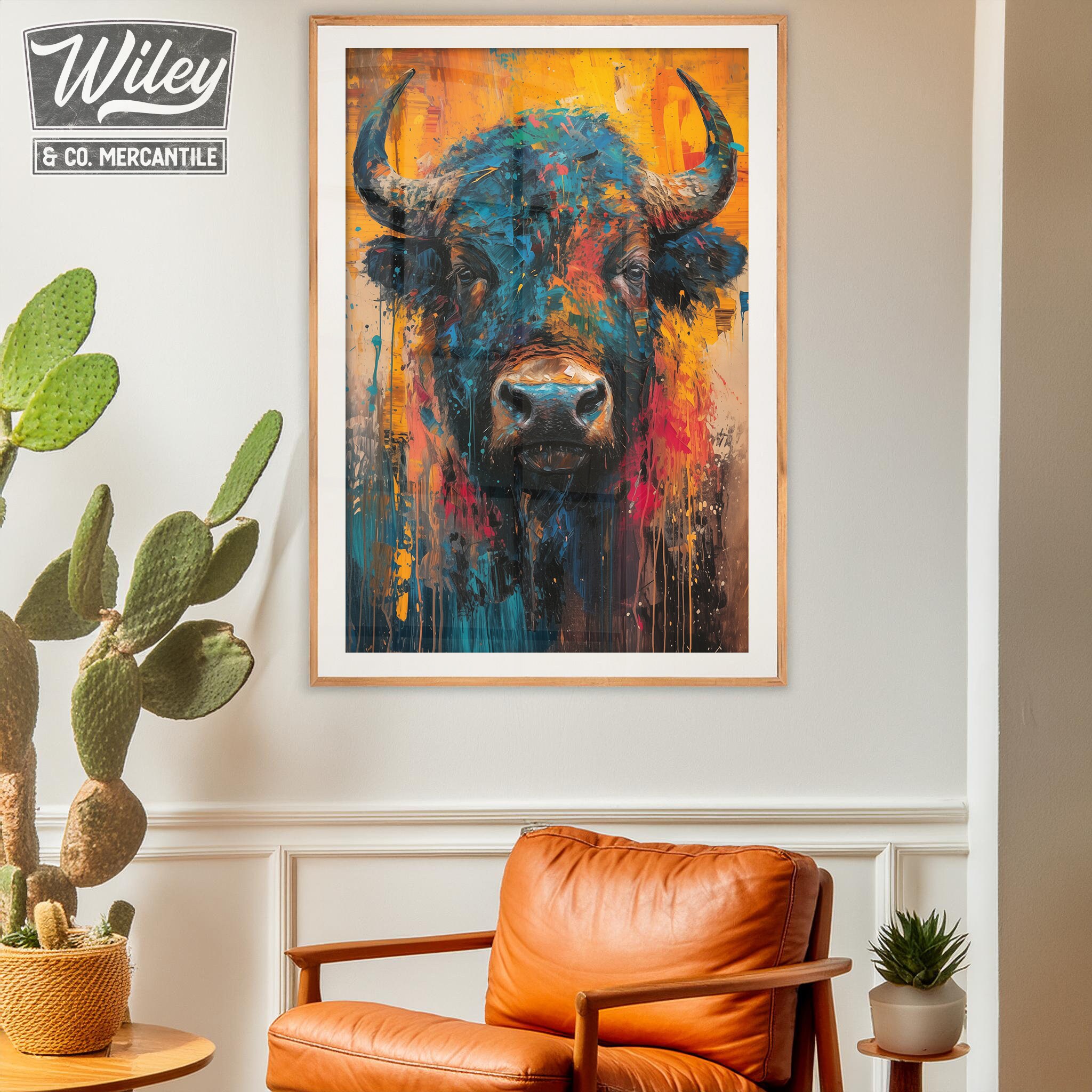 HD Giclee Canvas Print Of Western Buffalo Oil Painting – Unframed Wall Art, L1677