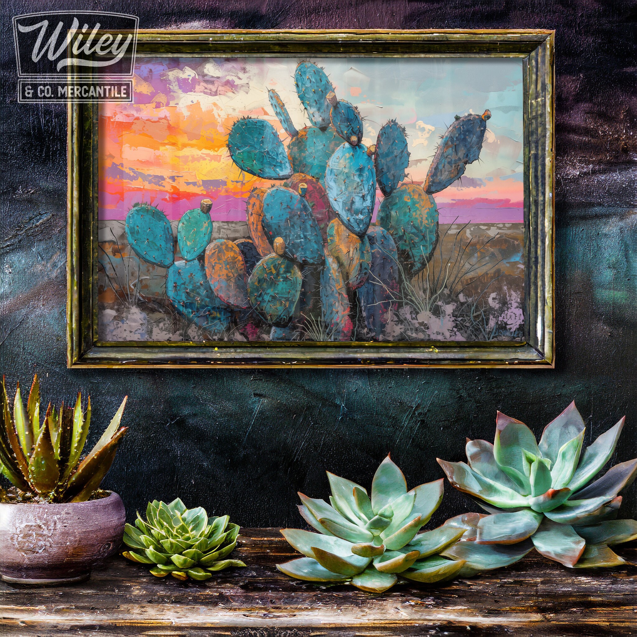 Prickly Pear Cactus Art Print Cactus Painting Wall Print, Vintage ...