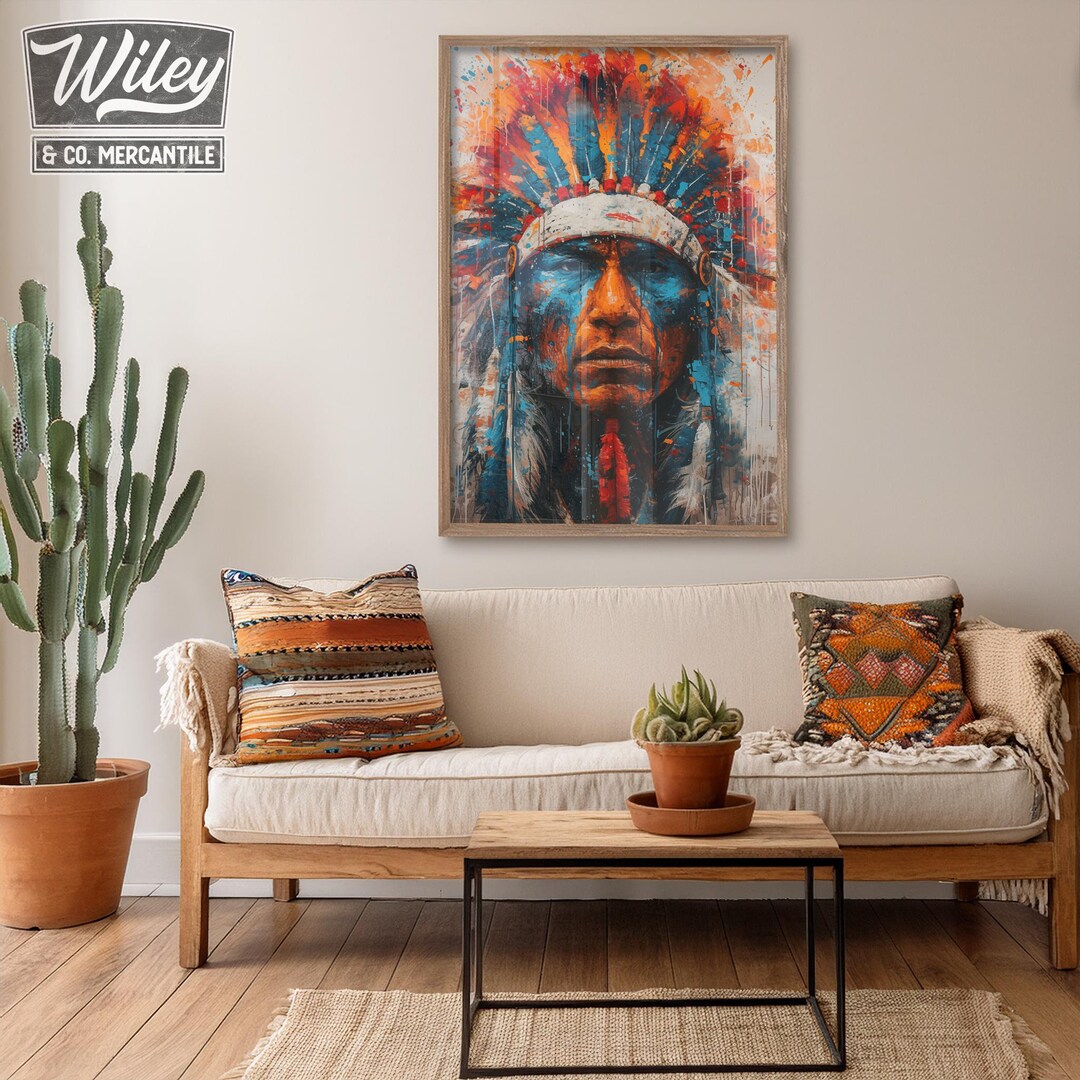 Native American Indian Chief Art Print, Native American Art