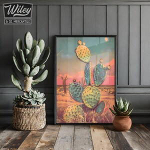Prickly Pear Cactus Art Print | Retro Cactus Wall Art, Vintage Western ...
