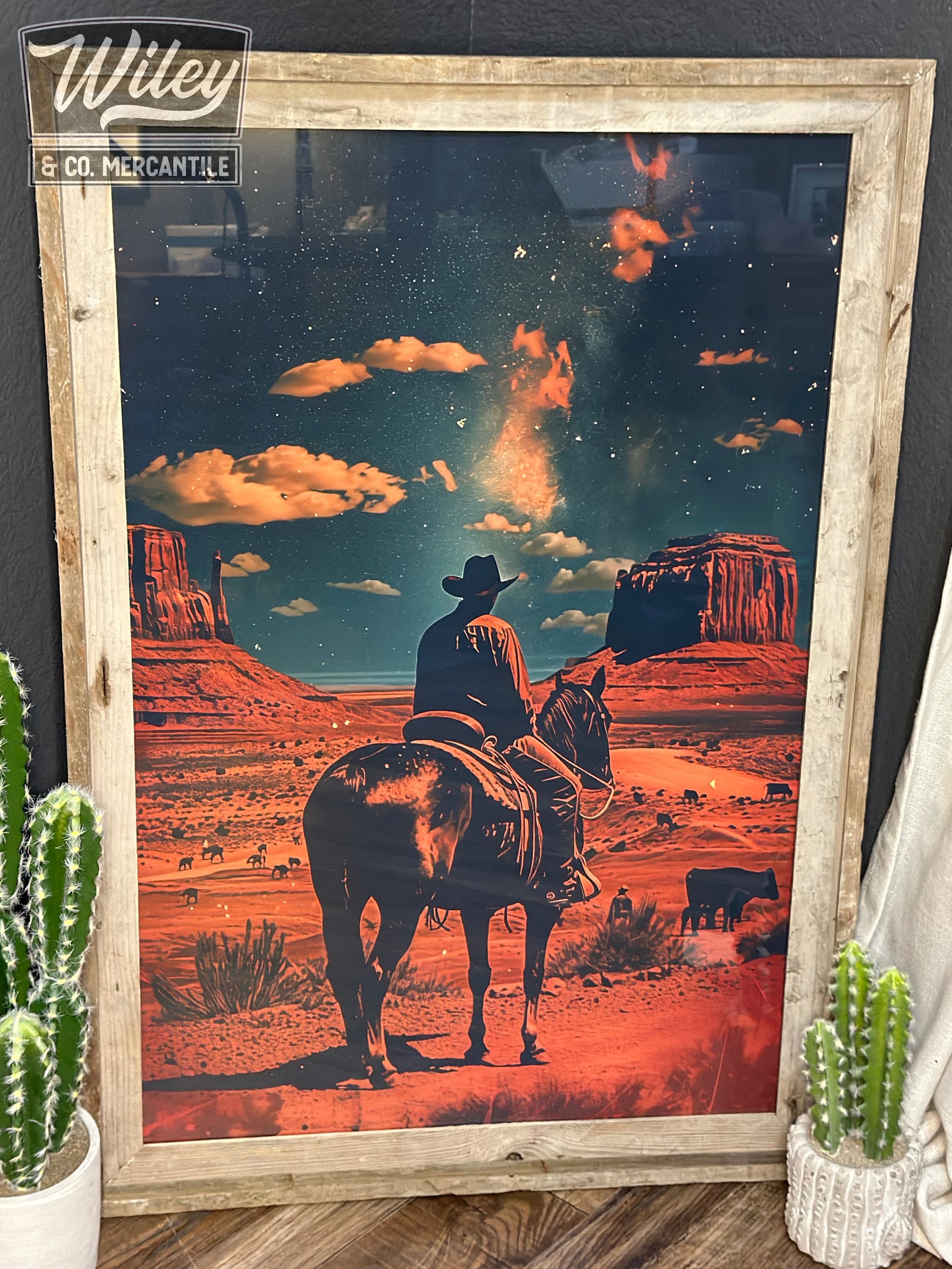 Vintage Cowboy Riding Horse Art Print | Cosmic Cowboy Wall Art, Retro ...