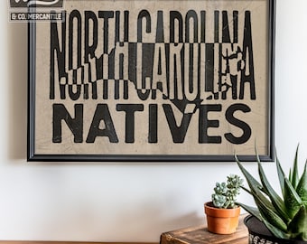 North Carolina Native Vintage Ink Press Typography Art Print | Large Southern Wall Art, High Quality Western North Carolina Home Decor Print