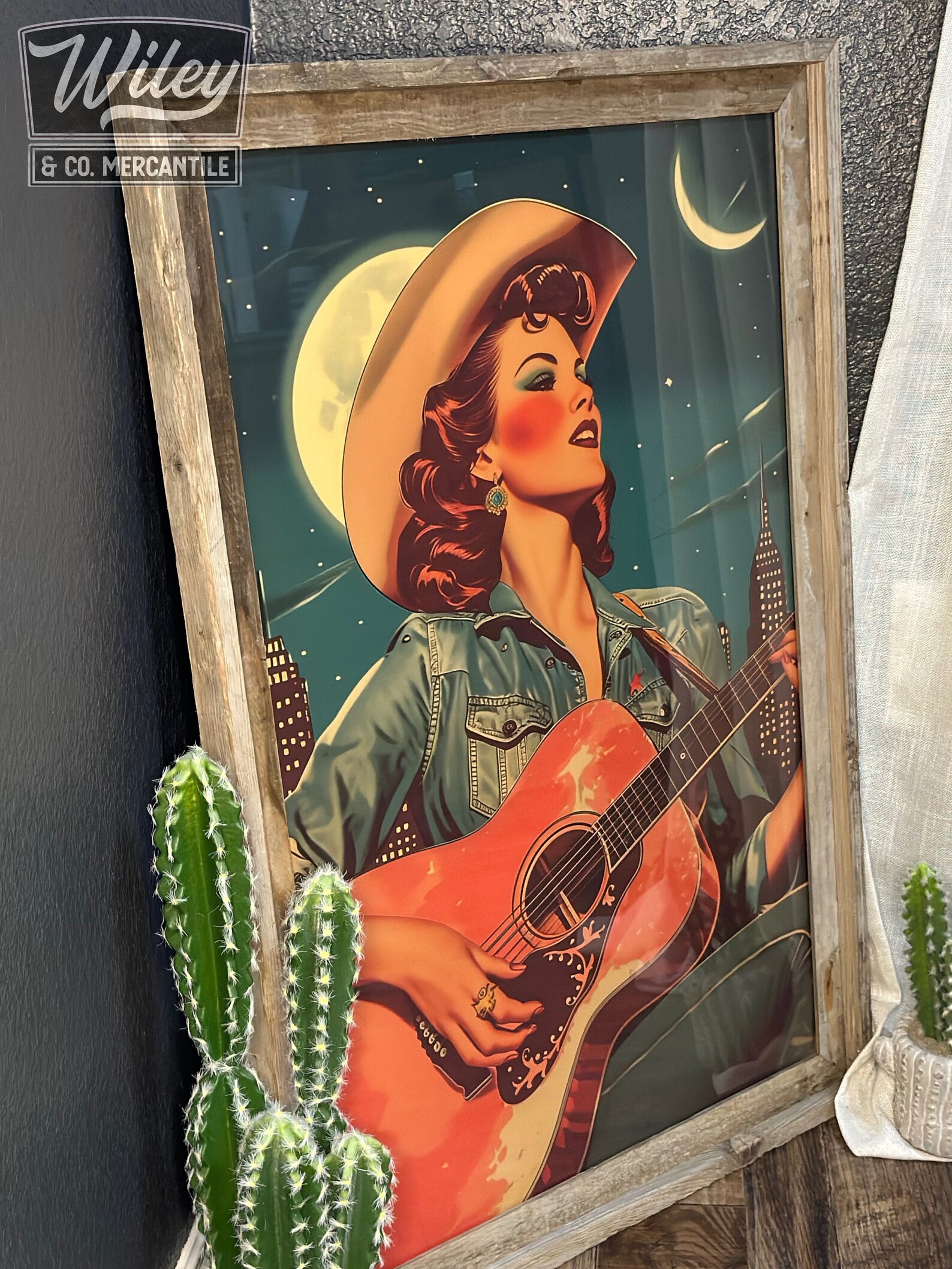 Cosmic Cowgirl Playing Guitar Art Print Retro Space Cowgirl Wall Art ...