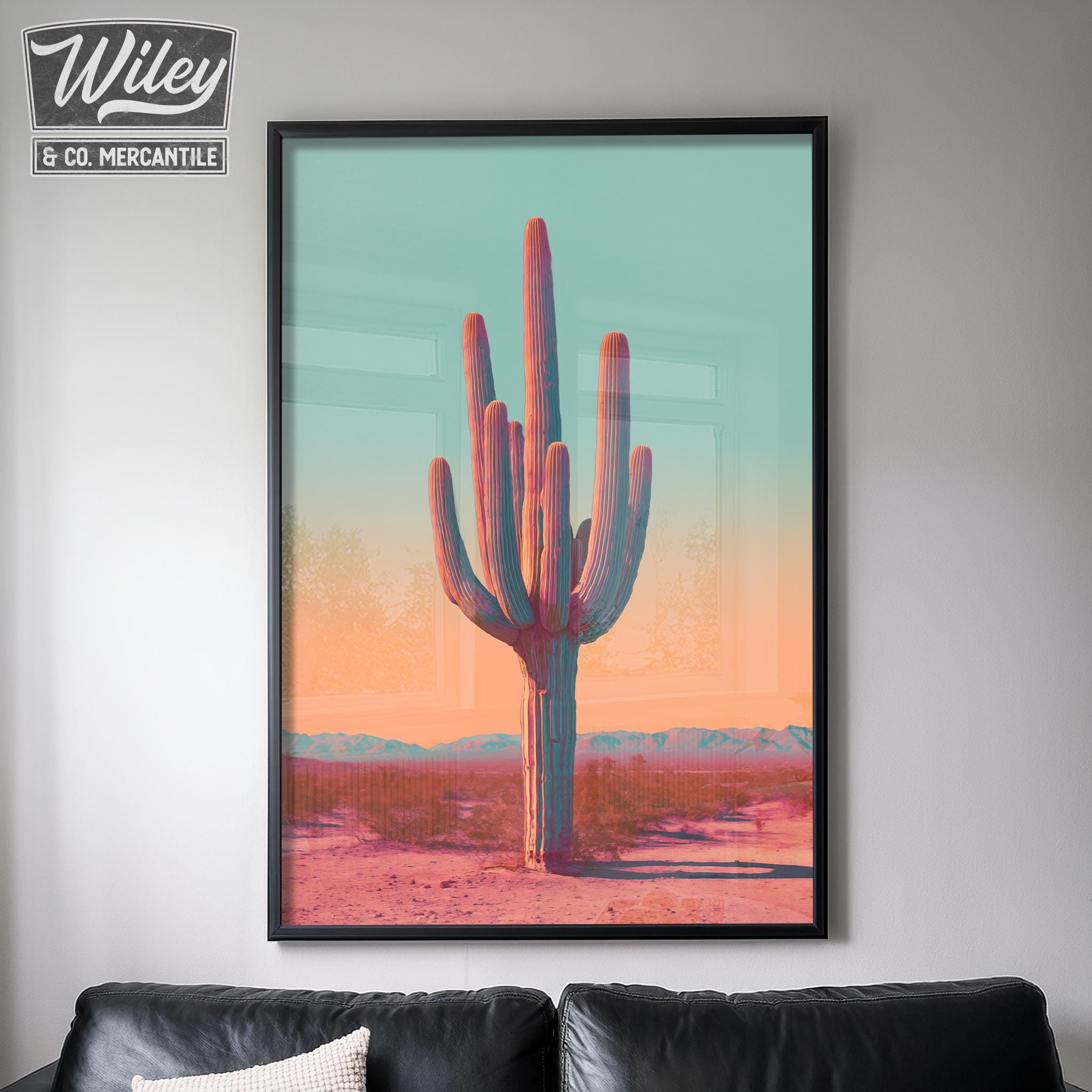 Retro Saguaro Cactus Wall Art Print, Colorful Southwestern Desert ...