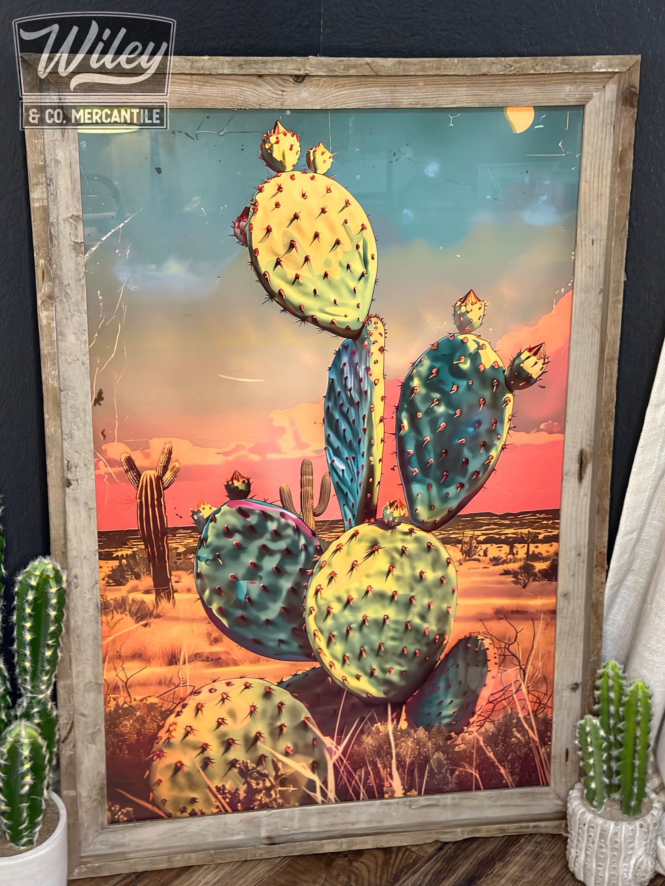 Prickly Pear Cactus Art Print | Retro Cactus Wall Art, Vintage Western ...