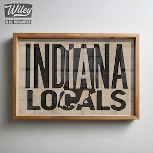 Indiana Locals Vintage Ink Press Style Giclee Wall Art Print, Minimalist Indiana State Outline Art, Midwest Decor, Large Indiana Wall Prints
