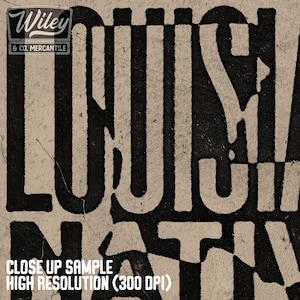May include: Close-up of a vintage-style sign with the text "Wiley & Co. Mercantile" and the word "LOUISIANA" in large, bold letters. The sign has a distressed, aged look with a textured background.