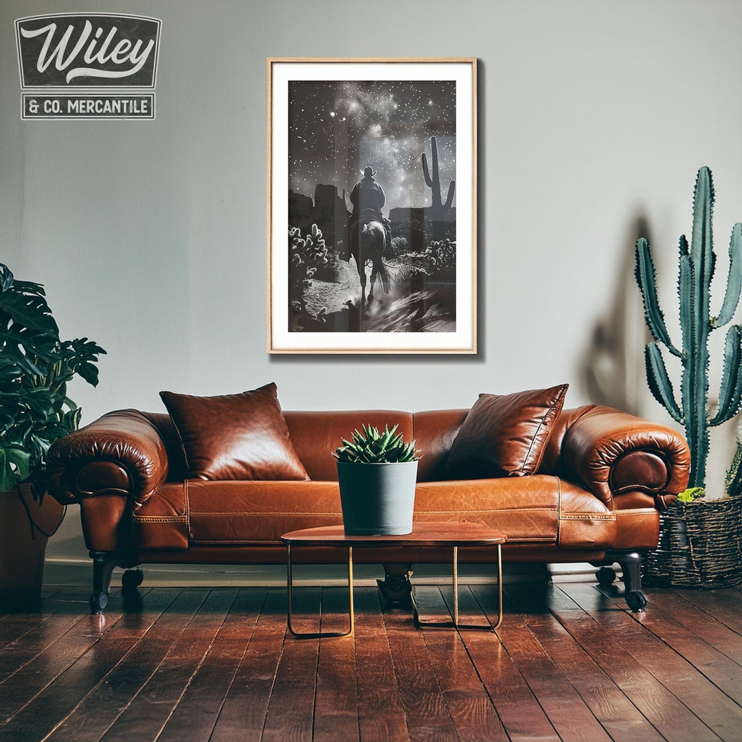Vintage Cowboy Riding Horse Fine Art Print | Black and White Retro ...