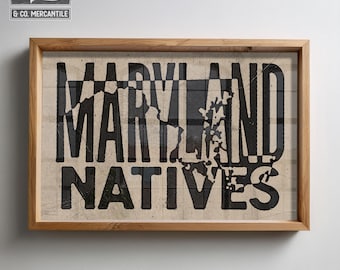 Maryland Natives Vintage Ink Press Style Wall Art Print, Maryland State Decor, Chesapeake Bay Maryland Giclee Home Art, Rustic Coastal Art
